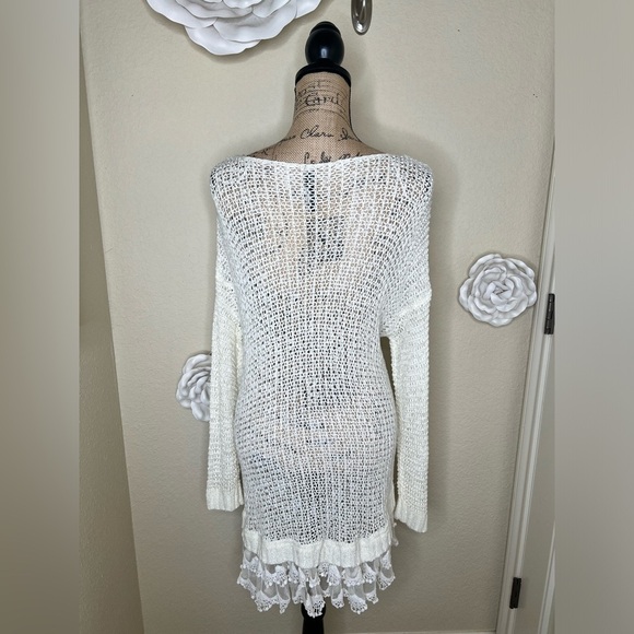 NTM: Entro Open Weave Knit Crochet Layered Lace Cream Tunic Sweater Sz M - Picture 10 of 16